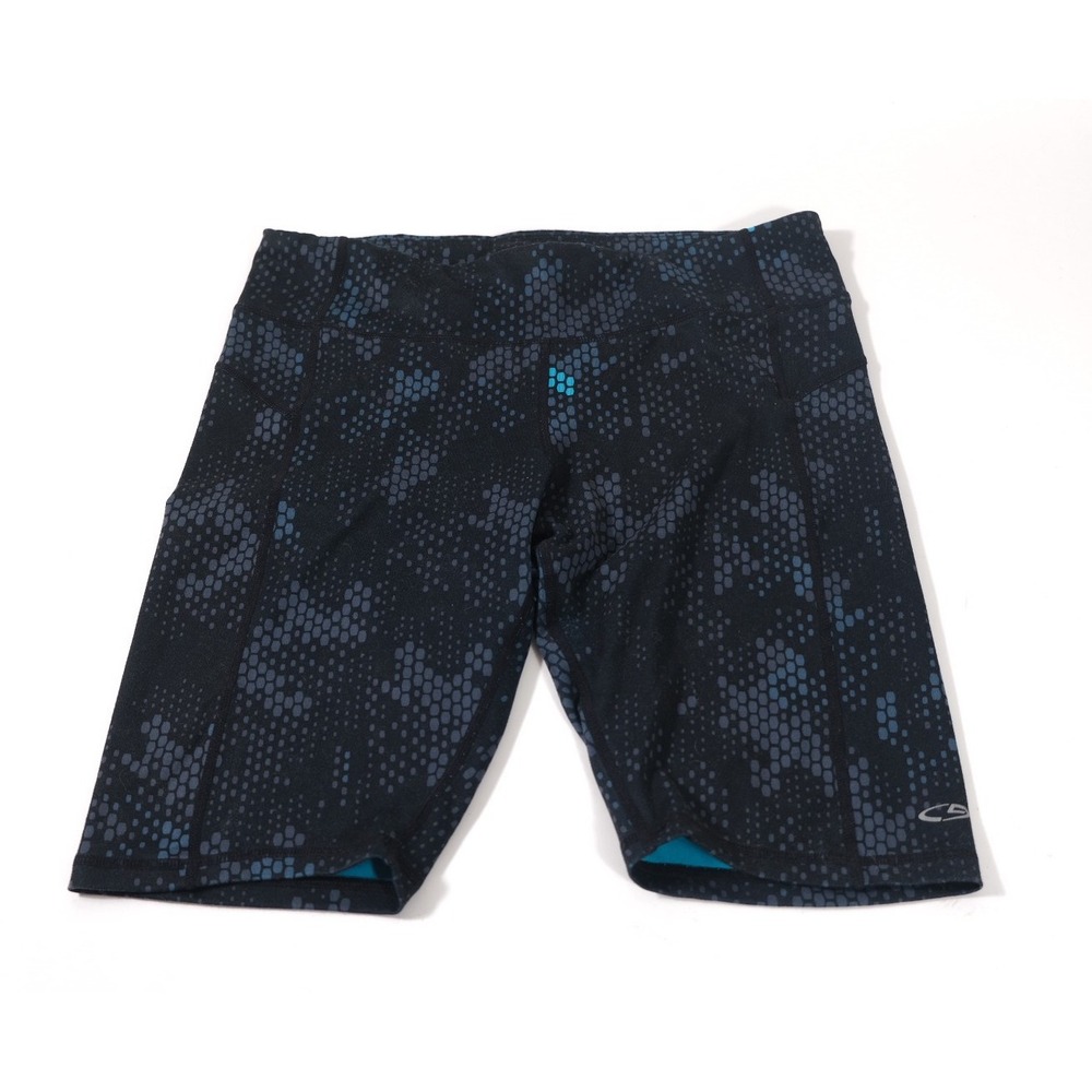 Champion Shorts Womens M Black Blue Duo Dry BIker Hexagon Pattern Athletic